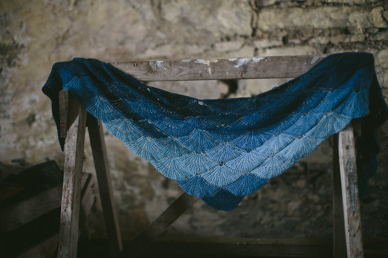 temperamental artist shawl made using tunisian simple stitch